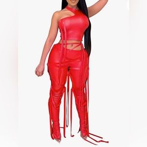 Red faux leather two piece set